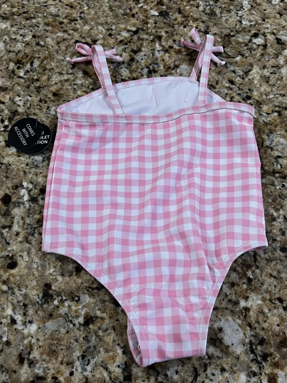 New - Nicole Miller Pink Gingham Floral-Trim One-Piece Swimsuit | Size 18 Months